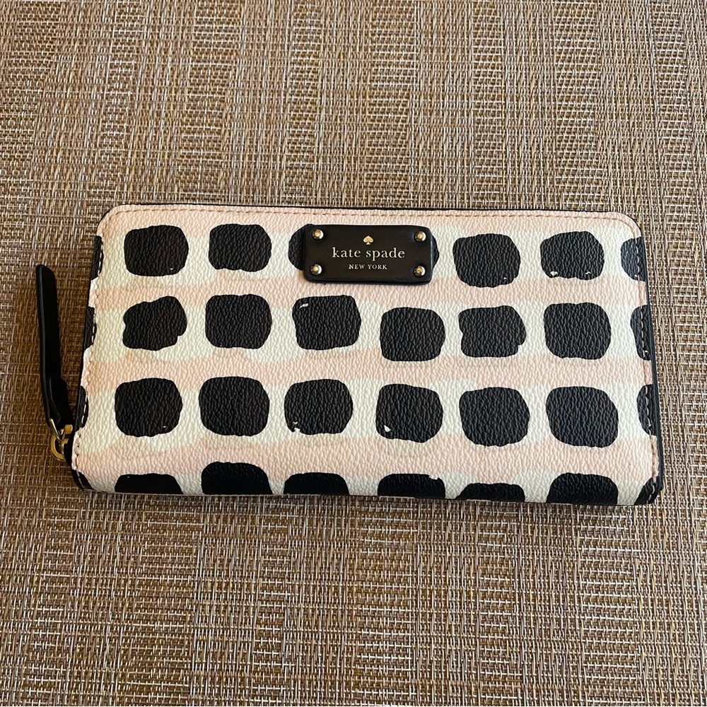 kate spade Black Dot Print Zip Wallet on Cream